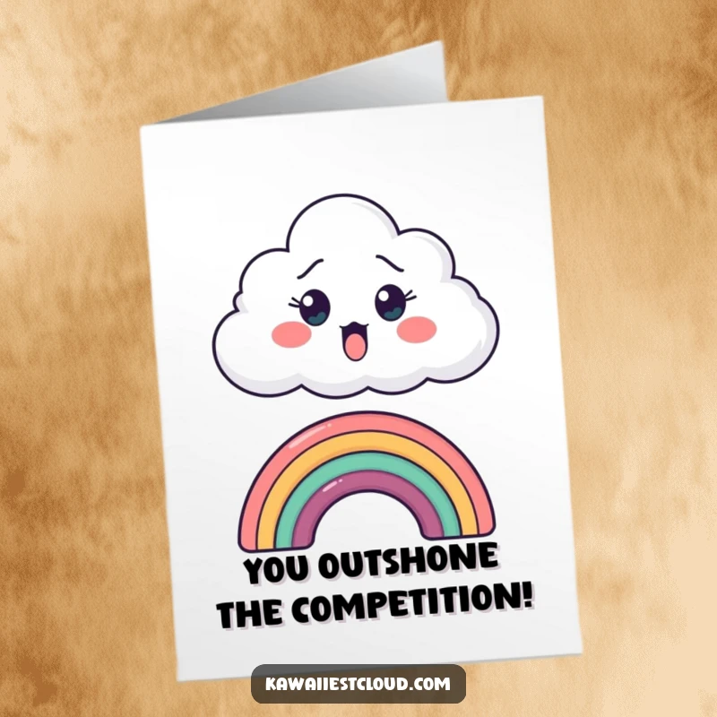 Funny Free Printable Congratulations Card: A shocked cloud peeking over a tiny rainbow, celebrating unexpected achievements.