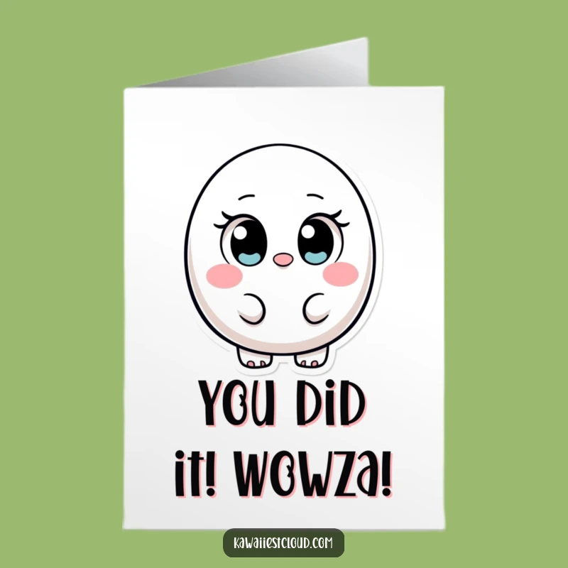 Free Printable Congrats Card: Ovular Character's Innocent Cheer, Downloadable Gift