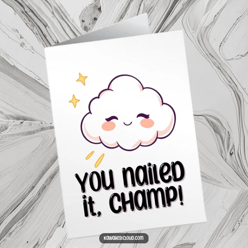 Funny Free Printable Congratulations Card: A winking cloud character winks coolly, leaving a trail of success