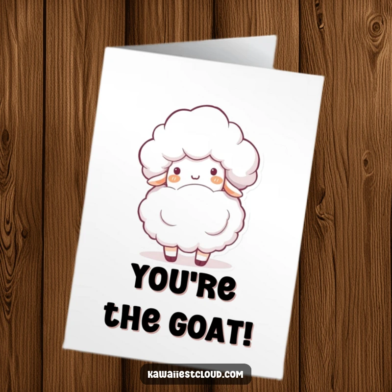 Funny Free Printable Congratulations Card: Playful Cloud Character Softly Colliding with a Contented White Sheep.