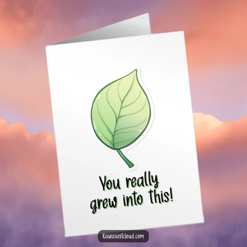 Free printable congratulations card featuring a miniature, stylized leaf with an artistic, elegant curve, symbolizing refined achievement.