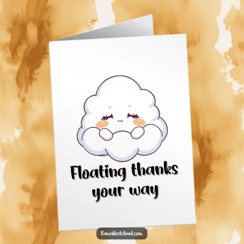 Funny free printable thank you card with a dreamy cloud character in a peaceful state, conveying calm gratitude.