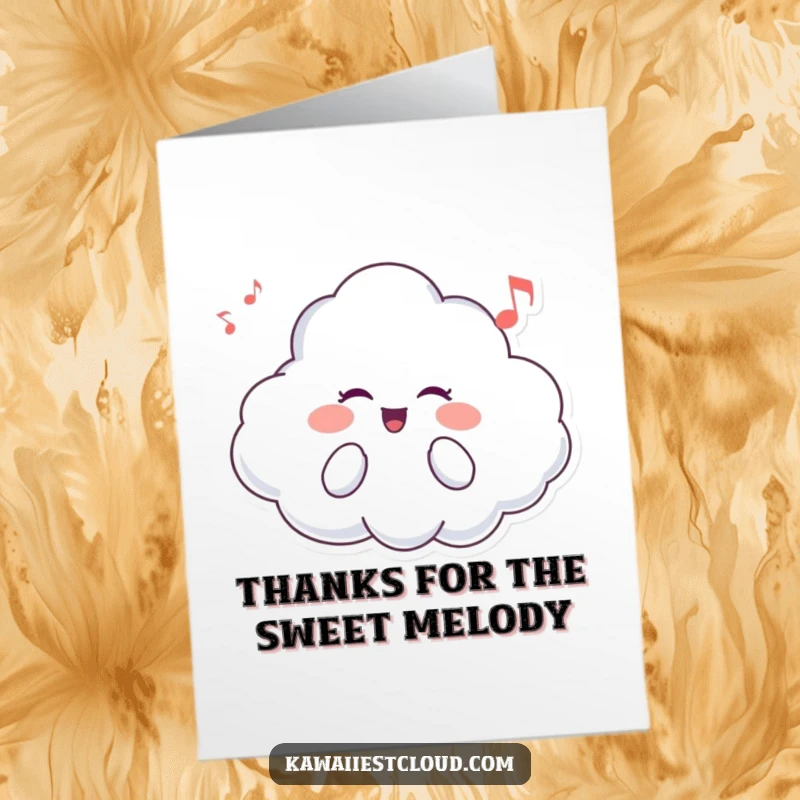 Funny Free Printable Thank You Card: A happy cloud character serenading with a thankful song, perfect for any recipient.
