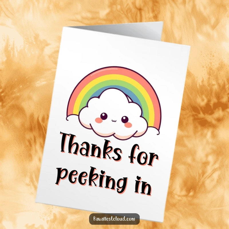 Funny Free Printable Thank You Card: a curious cloud peeking from behind a big, beautiful rainbow.
