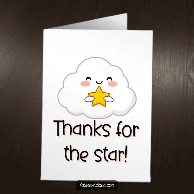 Funny Free Printable Thank You Card: Smiling cloud character offering a tiny bright star, a gesture of heartfelt appreciation.