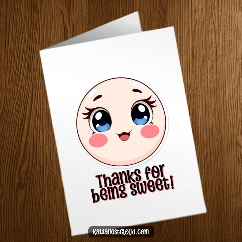 Funny Free Printable Thank You Card: a soft, round object with big, soulful eyes and cute rosy cheeks.