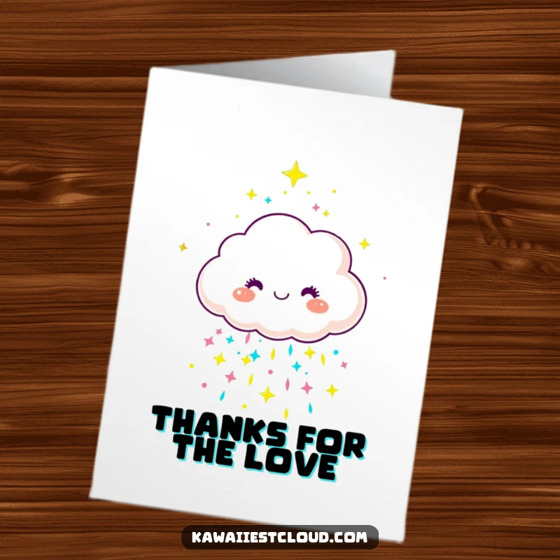 Funny Free Printable Thank You Card: A joyful cloud character showers colorful, sparkly rain, expressing thanks