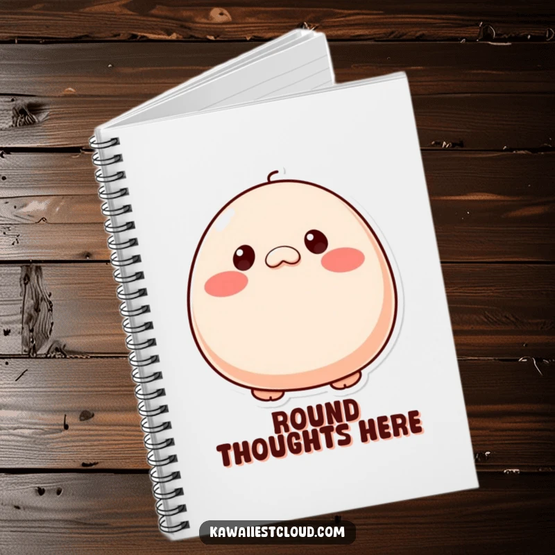 Funny plump, round character notebook with tiny button eyes and rosy cheeks, perfect for journaling thoughts and ideas. A cute gift.