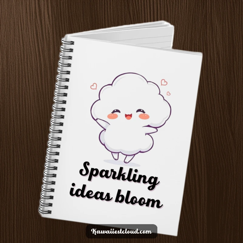 Funny delighted cloud character dancing with a shimmer on a notebook cover, for capturing joy.