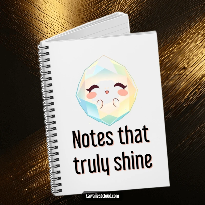Funny sparkling gem notebook radiating a gentle, welcoming light, perfect for humorous journaling.