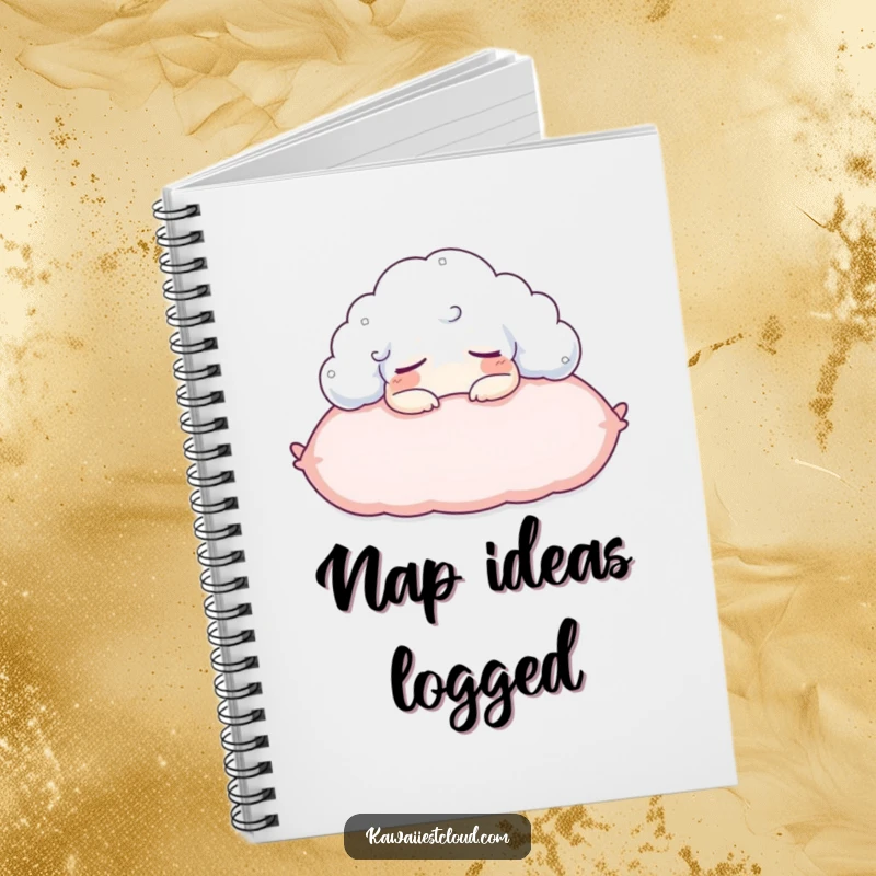 Funny notebook with a content cloud character napping on a pillow, ideal for jotting down sleepy ideas.