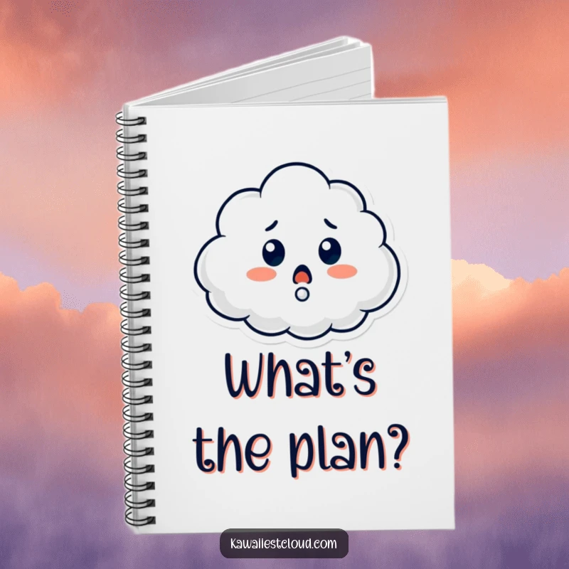 Funny notebook featuring a cloud character looking surprised with a question mark, ideal for journaling and jotting down curious thoughts.