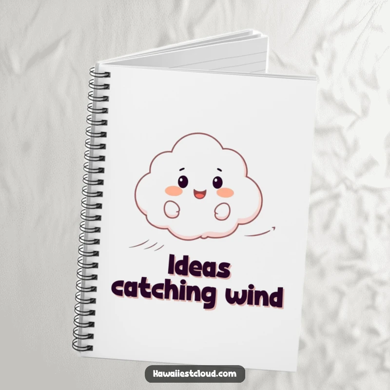Funny notebook cover featuring a happy cartoon cloud surfing on a gust of wind, perfect for inspiring creativity.