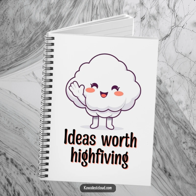 Funny Notebook: A smiling cloud character giving a fluffy cloud a high-five, symbolizing encouragement and friendship.