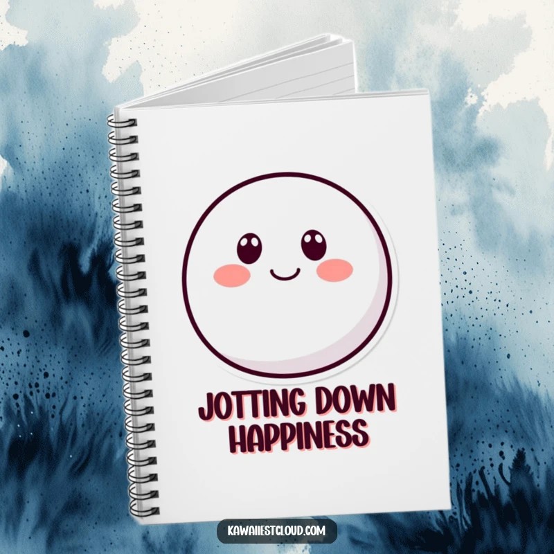 Funny rounded character notebook with two dot eyes and a curved smile, providing a cheerful and humorous space for writing and ideas.