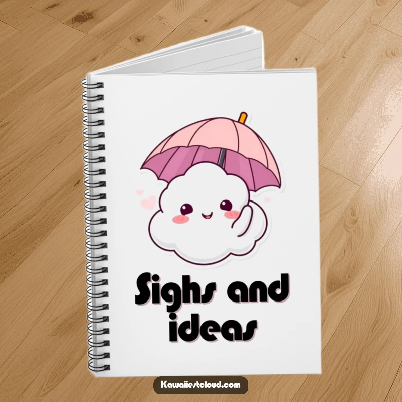 Funny notebook with a cloud character sighing happily and holding an umbrella, ideal for calm note-taking.
