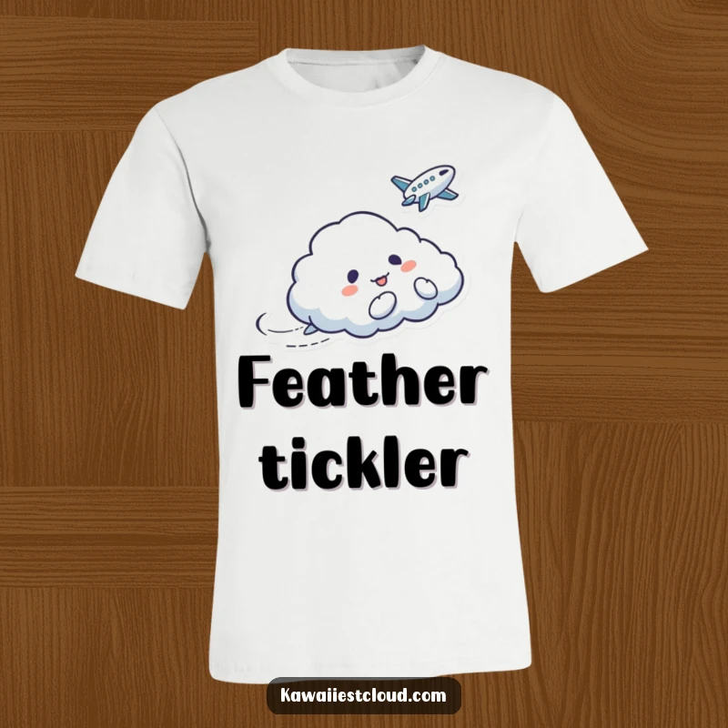 Funny t-shirt depicting a mischievous cloud character tickling a flying bird, bringing a smile to anyone's face.