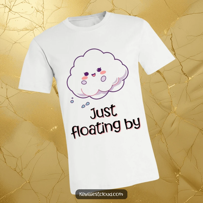 Funny Shimmer Cloud T-Shirt: A delighted cloud character performs a playful spin, leaving a sparkling iridescent trail. Grab this funny apparel!