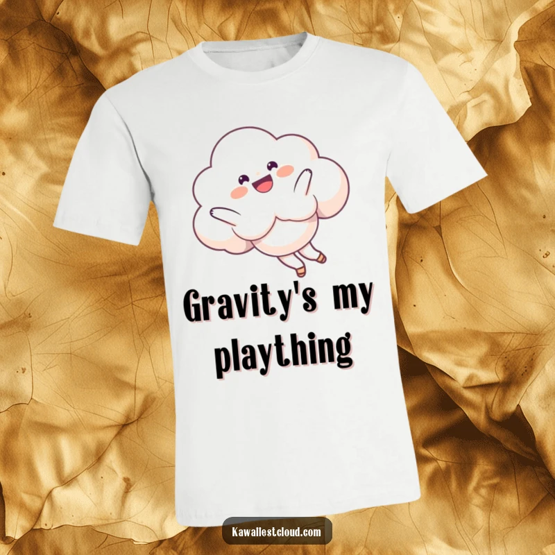 Funny T-Shirt of a delighted cloud character performing a playful somersault in the sky, capturing pure exhilaration and joy.