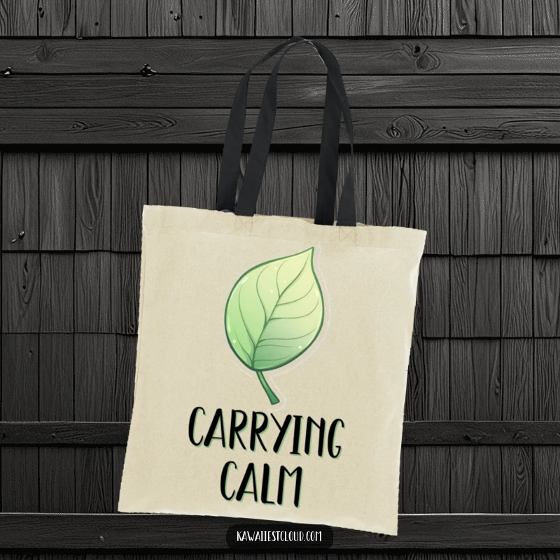 Funny Tote Bag displaying a miniature, stylized leaf with an artistic, elegant curve, ideal for shopping and daily use.