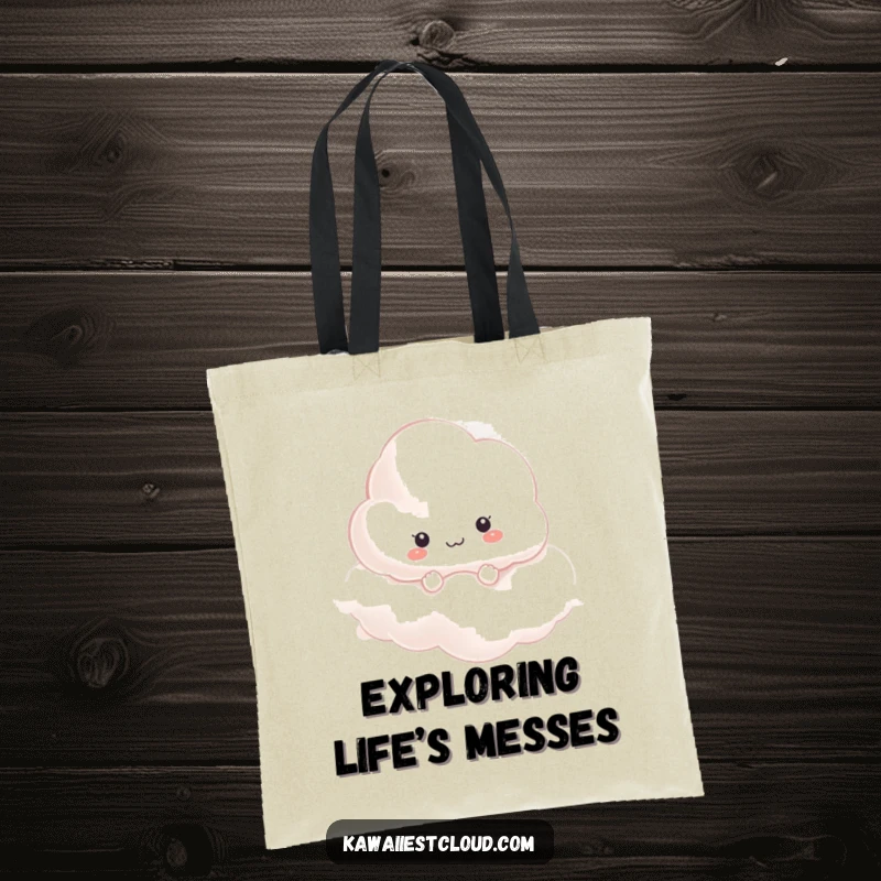 Funny curious cloud character peeking out of mist on a durable tote bag, ideal for shoppers.