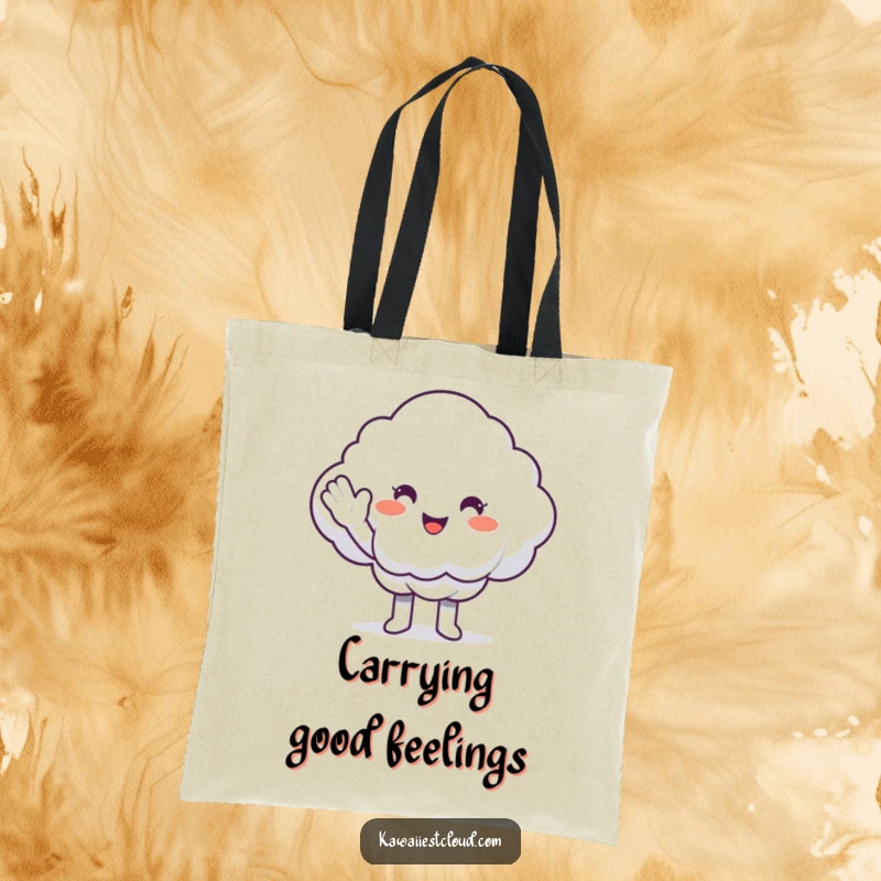 Funny Tote Bag: A smiling cloud character joyfully giving a fluffy white cloud a high-five.