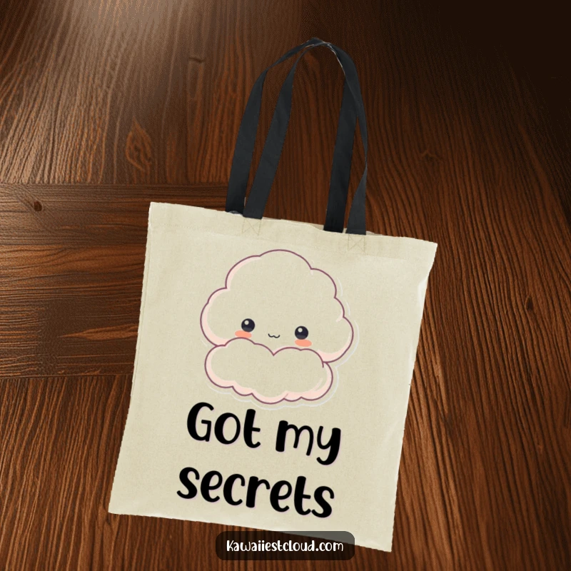 Funny tote bag with a curious cloud character peeking from behind a fluffy edge, ideal for shoppers who love a touch of playful mystery.