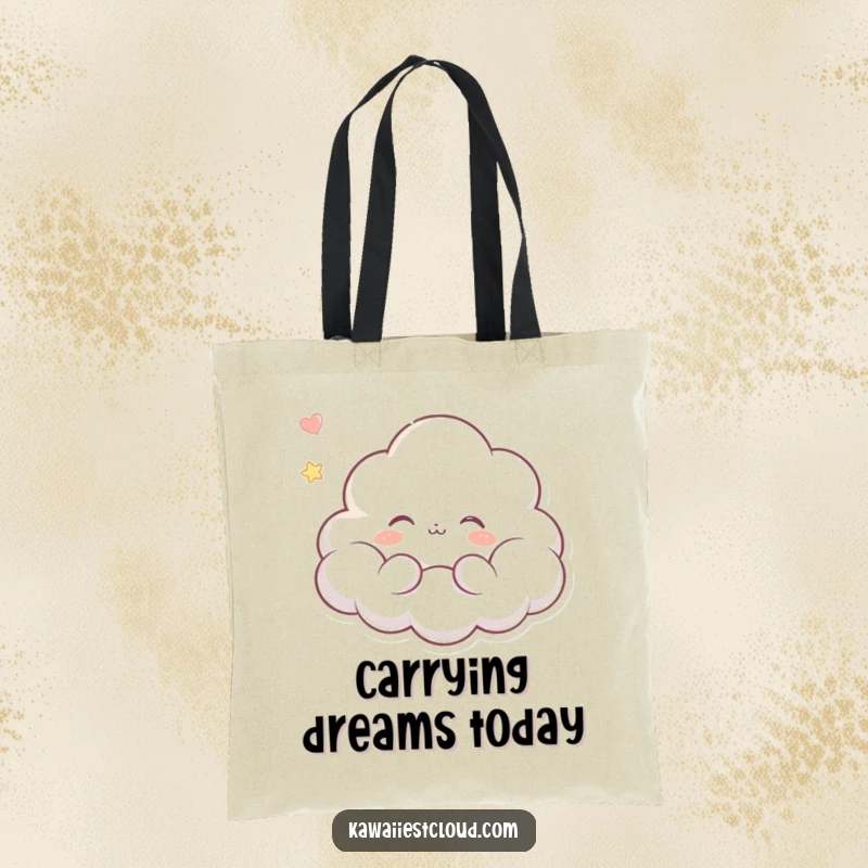 Funny tote bag illustrating a cloud character with closed eyes and a serene expression, floating peacefully, embodying tranquility and gentle humor.
