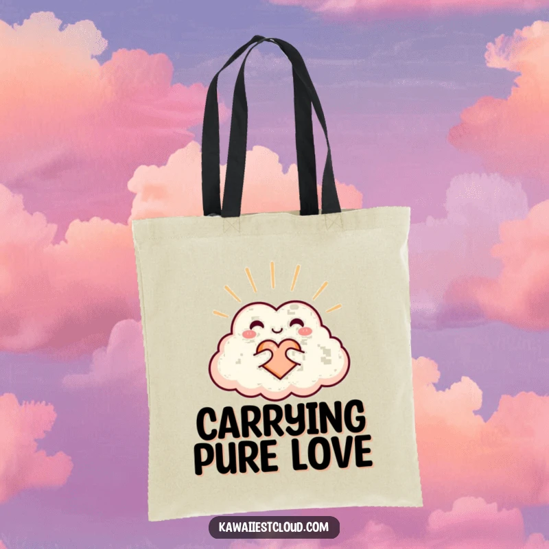 Funny heart-shaped cloud tote bag radiating warmth and love, perfect for carrying daily essentials.