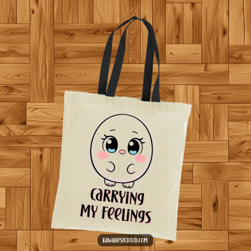 Funny ovular character tote bag with large, innocent eyes, showcasing a cute and friendly face, perfect for daily use.