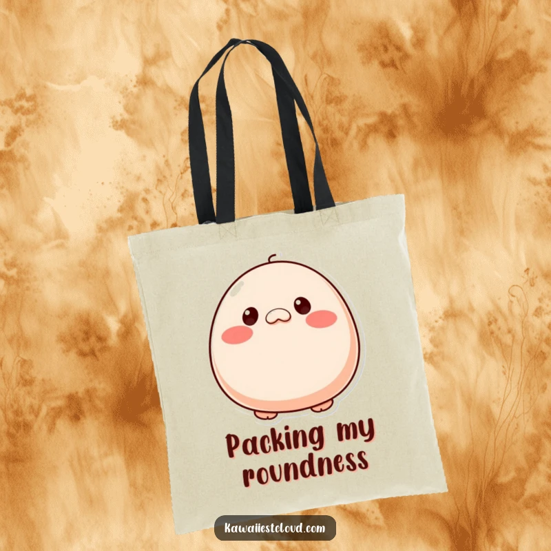 Funny plump, round character with button eyes and rosy cheeks, a cute and practical tote bag for everyday use. A lovely gift.