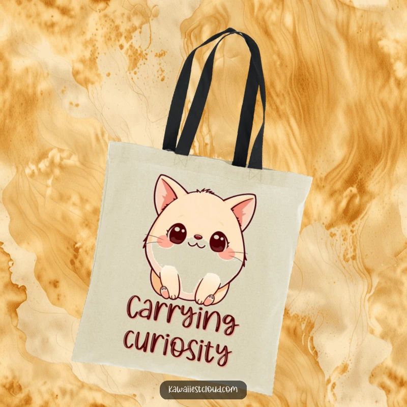 Funny Tote Bag: A small, plump, endearing creature with big, questioning eyes and tiny paws, ready to carry your daily items.