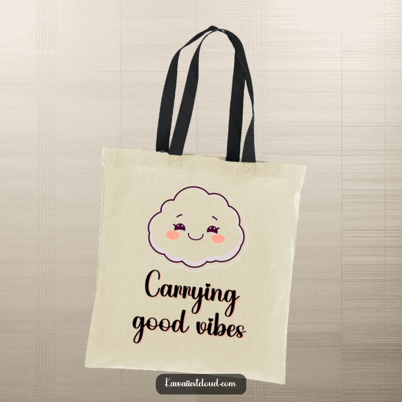 Funny tote bag showcasing a smiling cloud character with a wide grin, floating happily and ready to carry your essentials with joy.