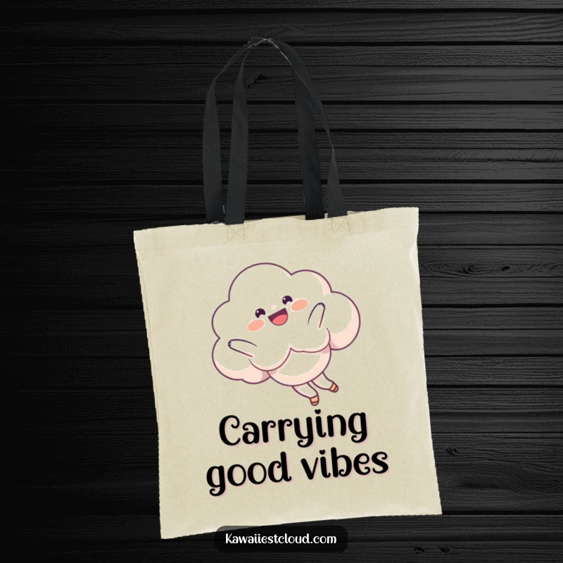 Funny Tote Bag with a delighted cloud character performing a playful somersault in the sky, perfect for carrying essentials with style.