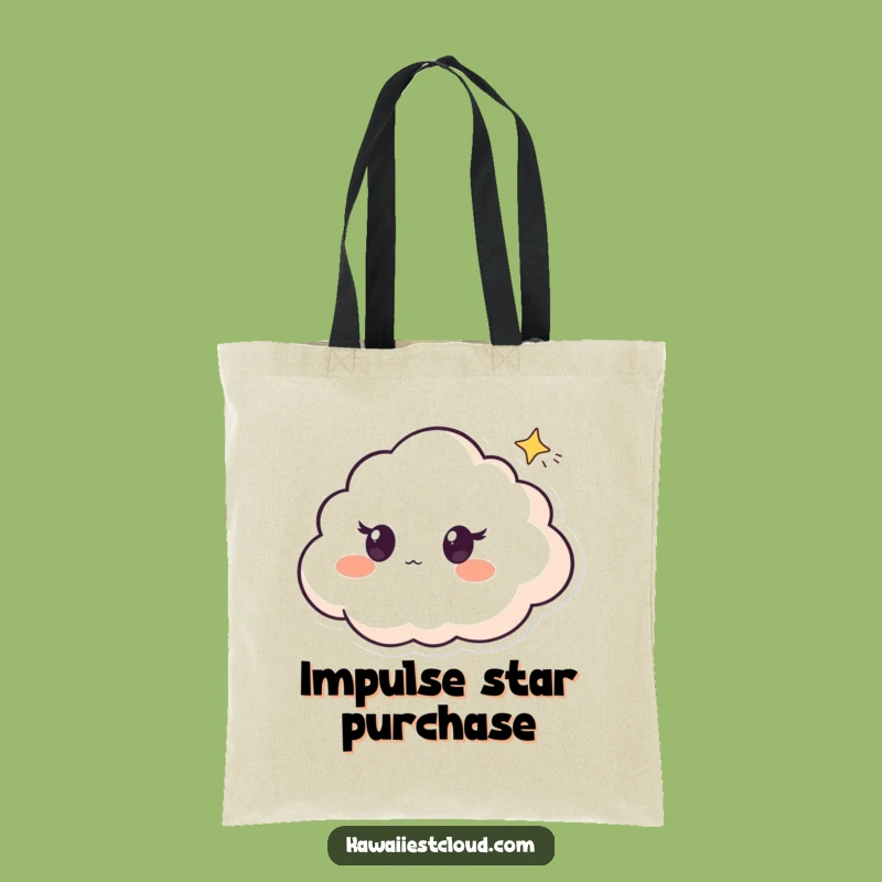 Funny Surprised Cloud Tote Bag, Star Gazing Character, Whimsical Carryall