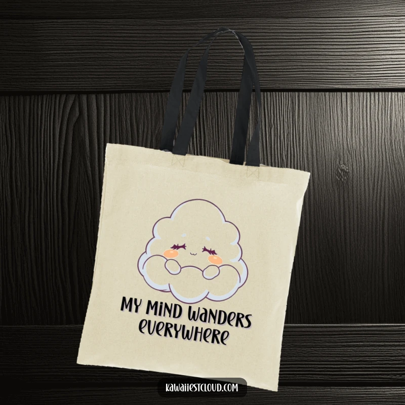 Funny Tote Bag: A dreamy cloud character floats peacefully with closed eyes, signifying a calm and carefree attitude.